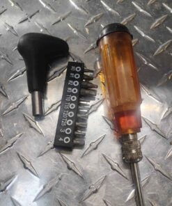 Orange multi bit screwdriver/ black bit driver handle and assorted bits