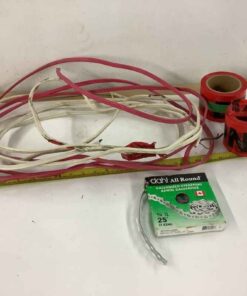 Wire, galvanized strapping and red tuck tape