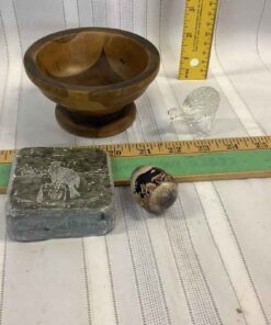 Wood Bowl, Carving, Egg and Glass Kiwi