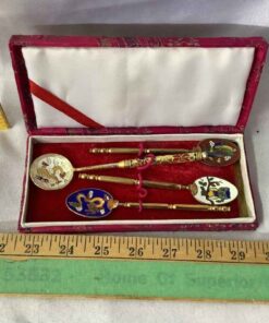Set of 4 Gold-toned Cloisonné Enamel Demitasse Spoons