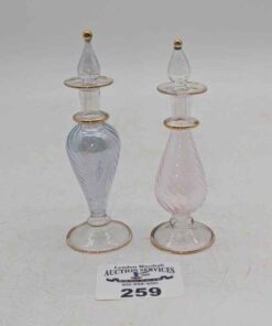 Coloured blown glass cologne bottles with gold trim