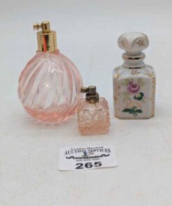 Vintage Pink Glass Atomizer Bottles and Porcelain Cologne Bottle