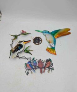 Metal hanging bird and cat figures