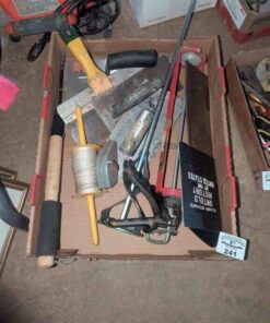 Caulking applicator, Paint mixing bit, string line, hand saw, etc