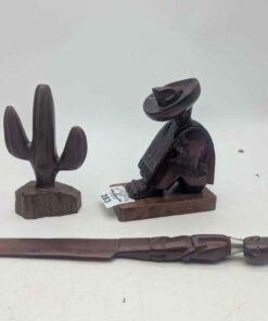 Wood carved resting man, cactus & letter opener