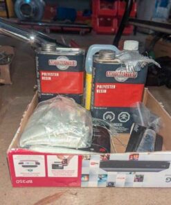 Resin, Acetone, fibreglass mat, etc