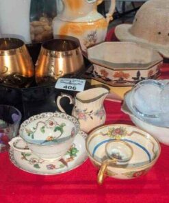 Mayonnaise bowl, amber stemware, bowls, candle holder, etc