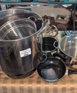 Stock pots, frying pan, strainer, etc